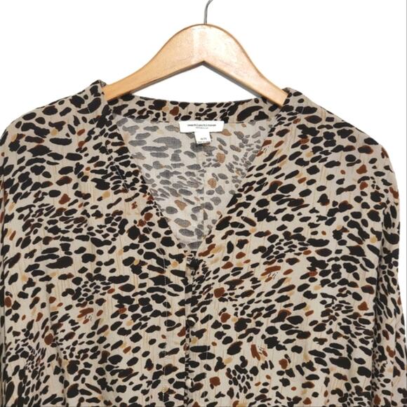 Beachlunchlounge Leopard V Neck Shirt Long Sleeve Button Down Tie Waist Chic M - Picture 4 of 11